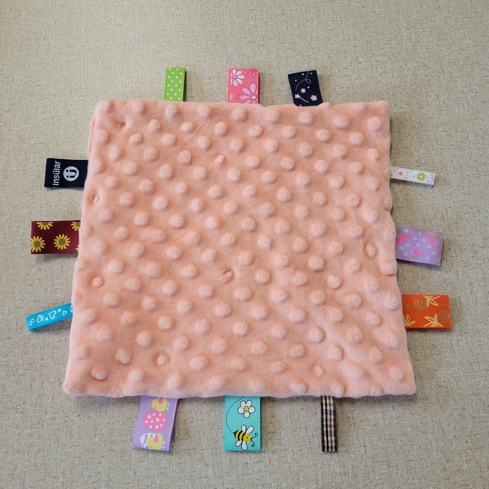 Insular Pink Minky Dots Velour Ribbon Tags Security Blanket Lovey
